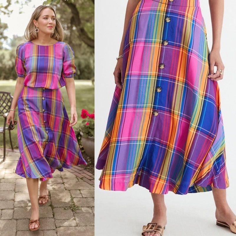 Ann Tayl*r plaid midi skirt