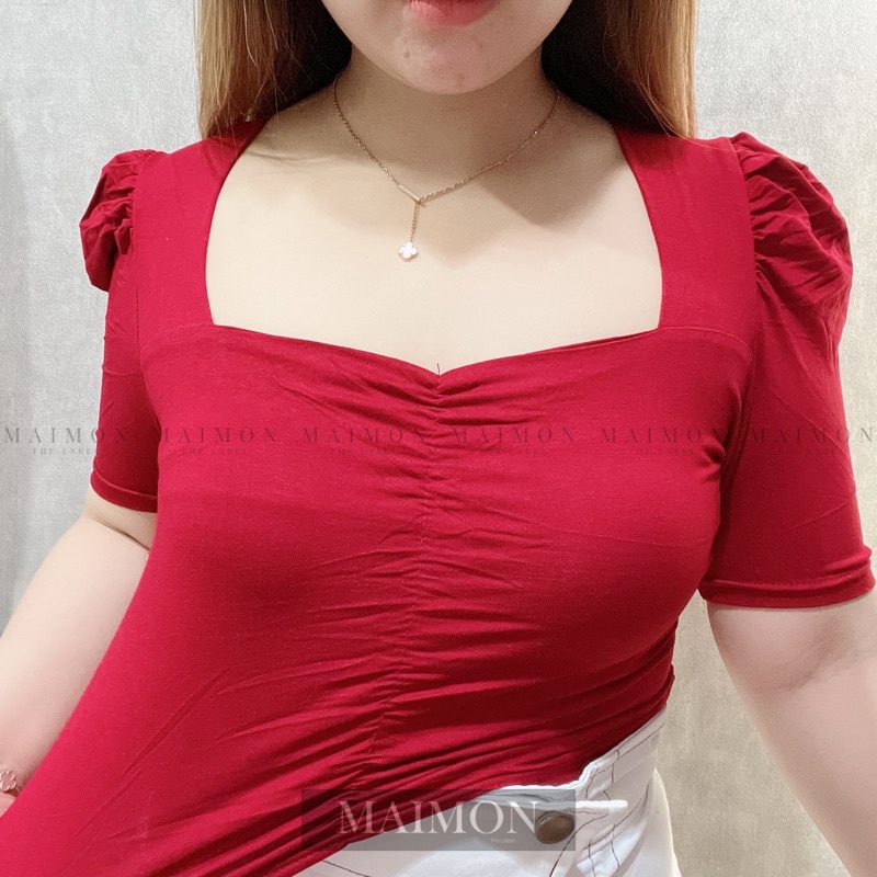 Puffy Sweetheart Blouse | Atasan Crop Korean Fashion | Maimon Grosir