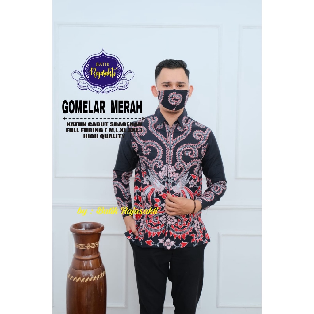 GOMELAR MERAH RAJASAKTI BATIKSOLOAMANAH KEMEJA BAJU BATIK PRIA SOLO LENGAN PANJANG PENDEK LAPIS FURING ATASAN BATIK PREMIUM MODERN KATUN HALUS FEBIANDRO GAGAH PERKOSO GAJAHSORA GALING INDAH GALING MERAH BURUNG BERSUA GALING MEWAH GANDRAWATI GANJAR BORNEO