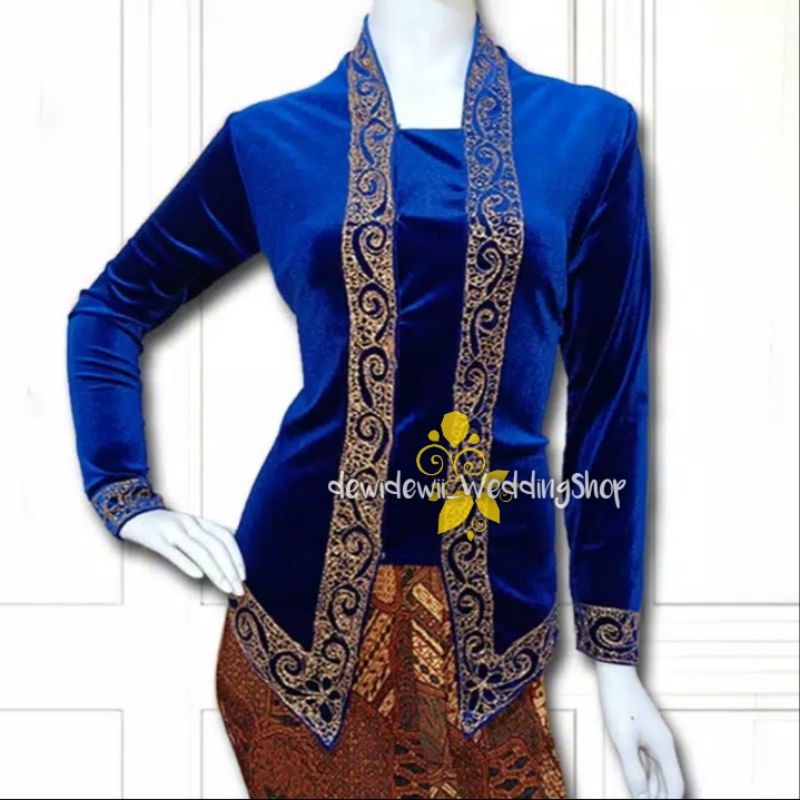 Kebaya Kutubaru Bordir Cantik / Bahan Bludru [On Model Warna Navy)