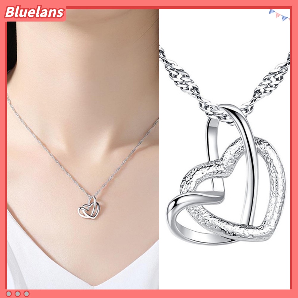 Bluelans Women Fashion Double Hollow Love Heart Pendant Necklace Chain Jewelry Charm