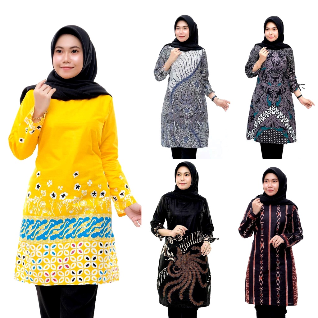 Tunik Batik Baju Batik Wanita Modern Atasan Batik Kerja Wanita Blouse Batik Kantor Batik Modern M L XL XXL Seragam Batik