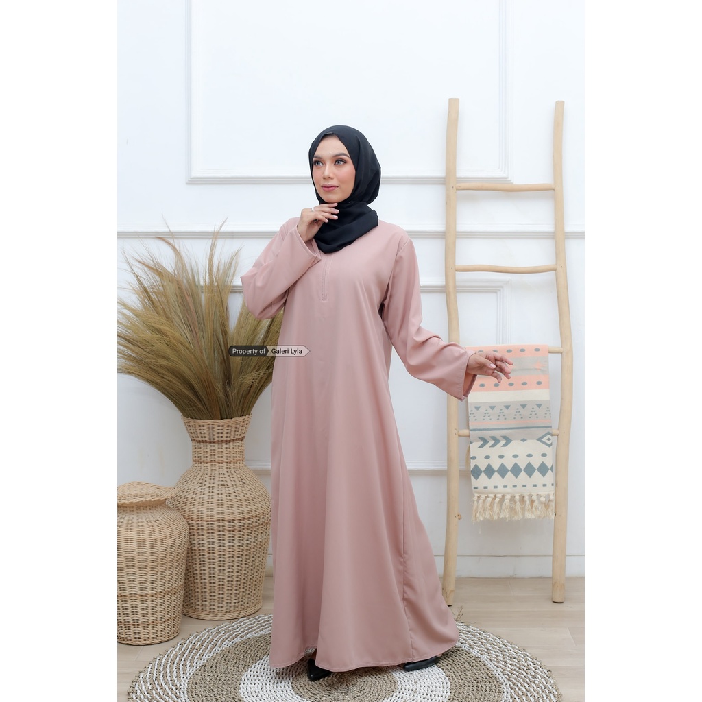 Galeri Lyla Abaya Gamis Saudi Hitam Jetblack Premium Polos Simpel  - POLOS WARNA