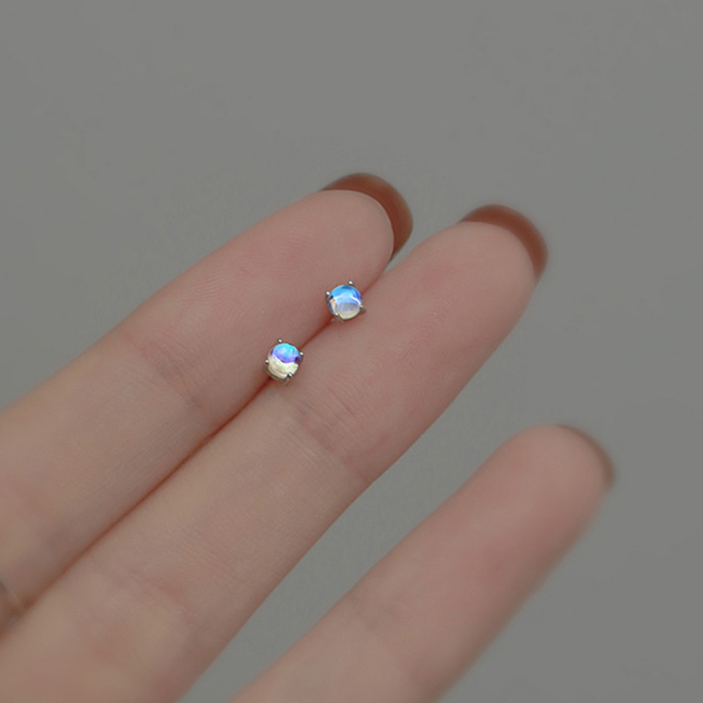 Anting Stud Mini Bentuk Bulat Geometris Moonstone Untuk Wanita