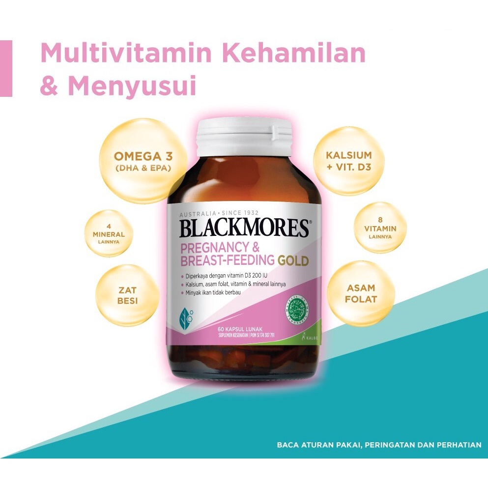 Blackmores Pregnancy &amp; Breast - Feeding Gold Mengandung Asam Folat, Vitamin &amp; Mineral 60/120 Kapsul