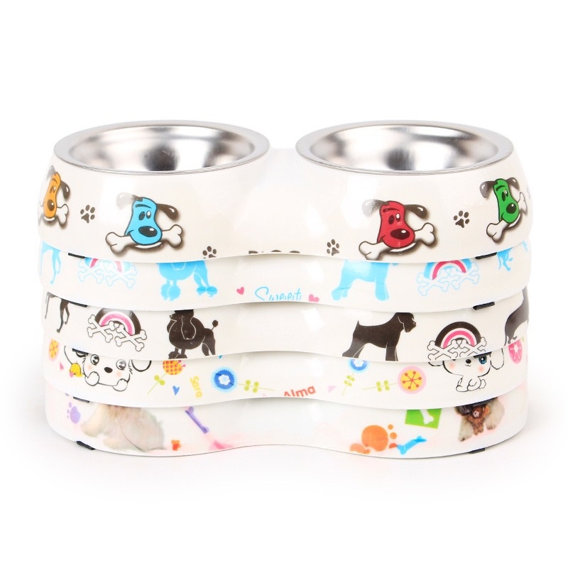 Mangkok Makan Stainless Double Motif Untuk Kucing Dan Anjing