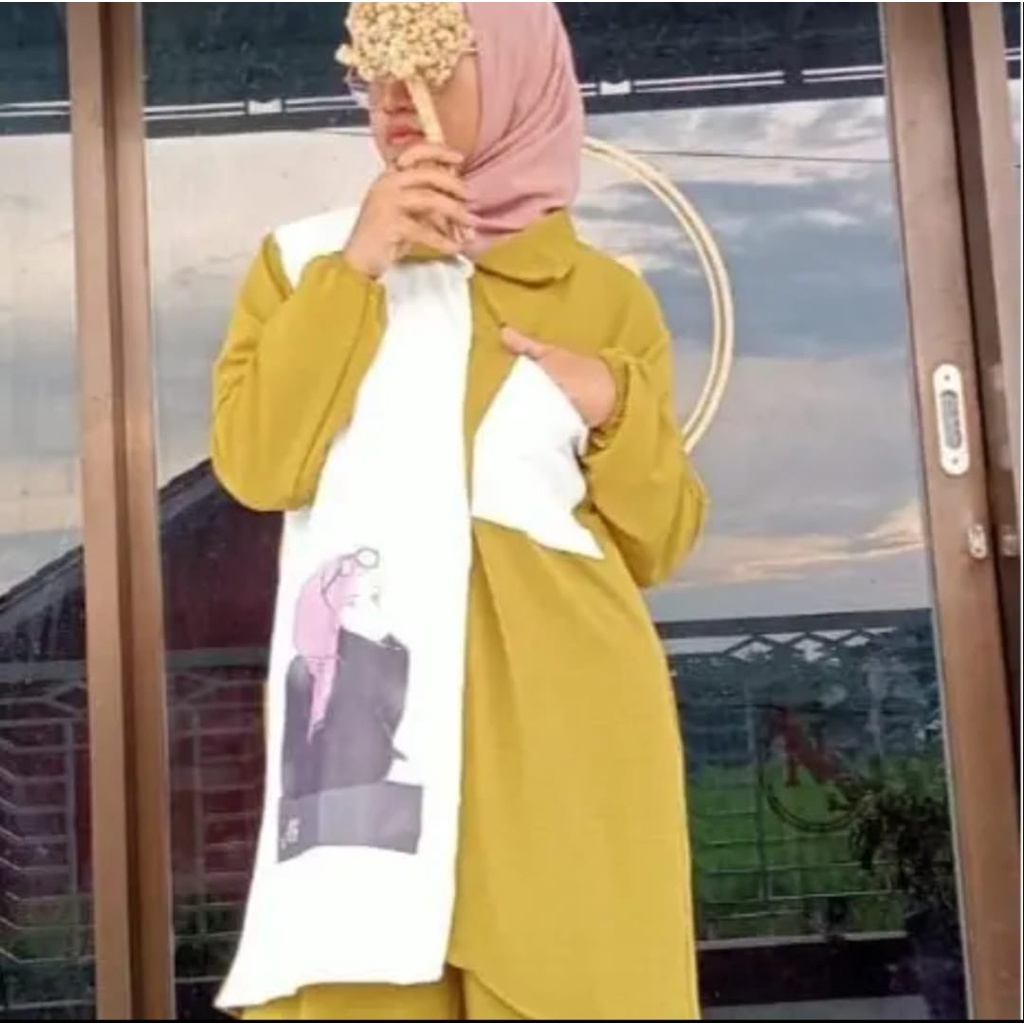 Setelan Minigo Crinkle Sablon Wanita Terbaru 2022 Kekinian Set Rayon Crinkle / Setelan Crinkle Murah Terbaru / Baju one Set Wanita Korean Style Terbaru 2022 / Airflow crinkle Premium terbaru viral tik tok.