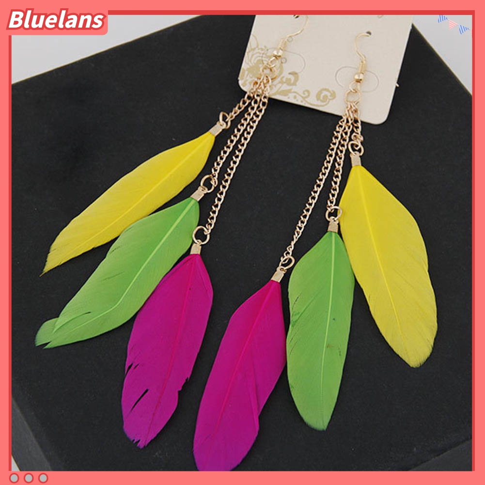 Anting Kait Rantai Rumbai Panjang Desain Bulu Untuk Wanita