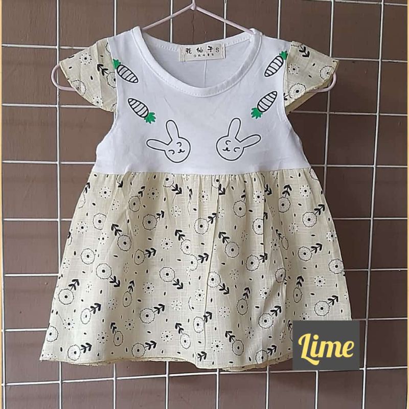 Dress bayi perempuan bahan katun import untuk usia (1-10 bulan)