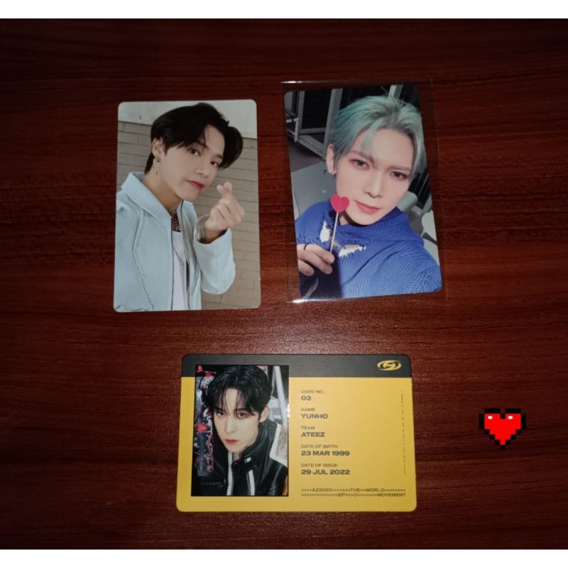 wts wooyoung pc, yunho id card, yeosang pob kqshop ateez the world ep.1 : movement diary ver