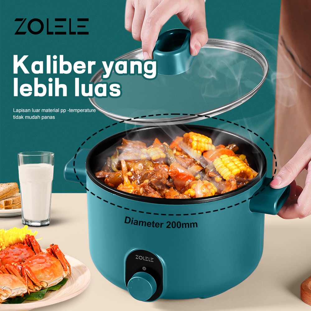 ZOLELE Panci Listrik 1.8L Rice Cooker Penanak Nasi Serbaguna Electric Pot 2 -Layer Panci Kukus Panci Rebus Mengukus Menggoreng Merebus Non-Stick Home Kitchen Steamer ZC002X