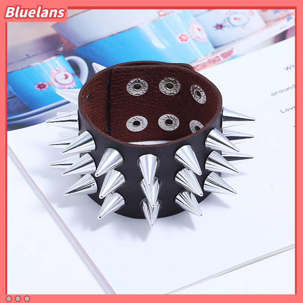 Bluelans Punk Men Women Faux Leather Multiple Spikes Bracelet Bangle Jewelry Wrist Decor