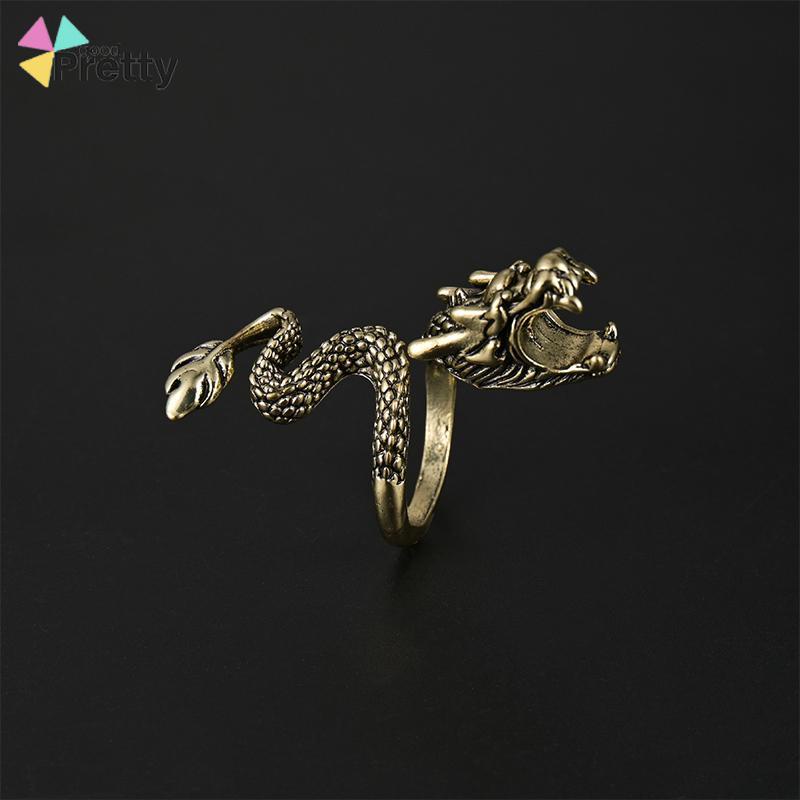 Cincin Naga Pria Keren Emas Creative Retro Style Dragon Design Ring Holder For Gift - PD