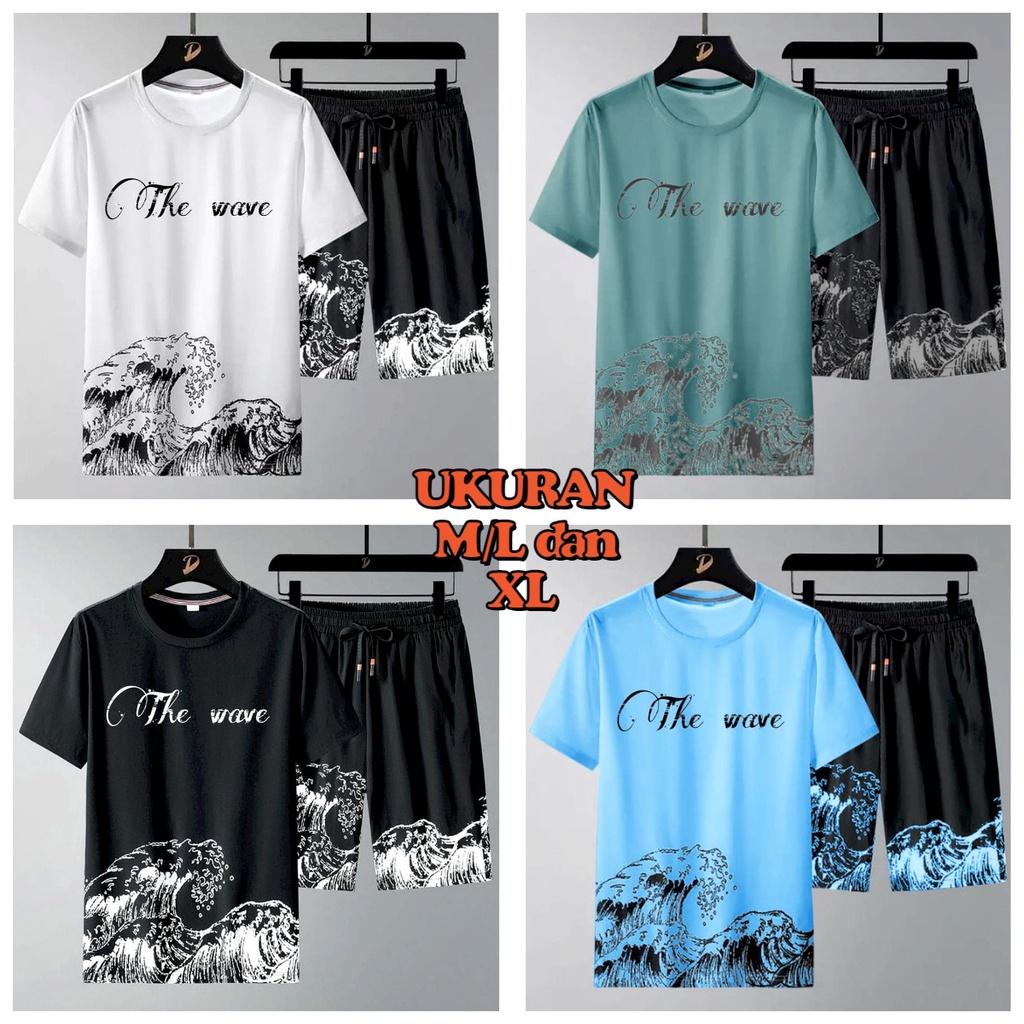 MUKZHOP - Setelan  wave   - satu set baju + celana / fashion terbaru / baju termurah / baju lengan pendek