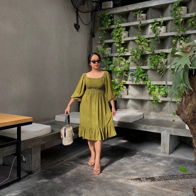 COD DRESS WANITA KEKINIAN KOREA MIDI DARA LENGAN 3/4 BIG SIZE S-XXL