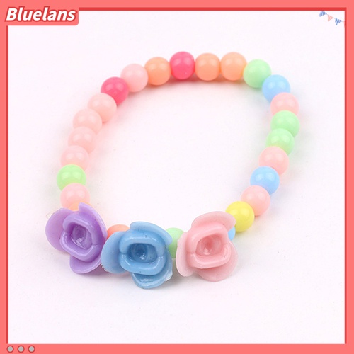 Set Perhiasan Kalung Gelang Manik-Manik Bunga Warna-Warni 2 in 1 Untuk Anak Perempuan
