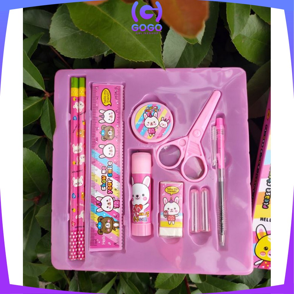 GOGO-A26 Alat Tulis Set 8in1 Karakter Stationery Kids / Paket Alat Tulis Anak TK / Set School Supplies for Child Writing Gift Eraser Ruler