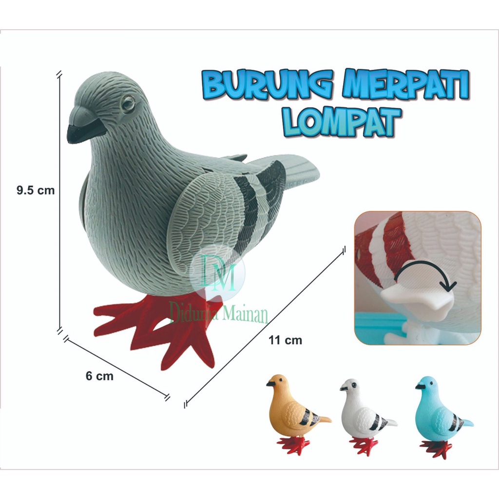 Mainan edukatif anak figure animal burung dara merpati lompat model putar kunci berjalan loncat