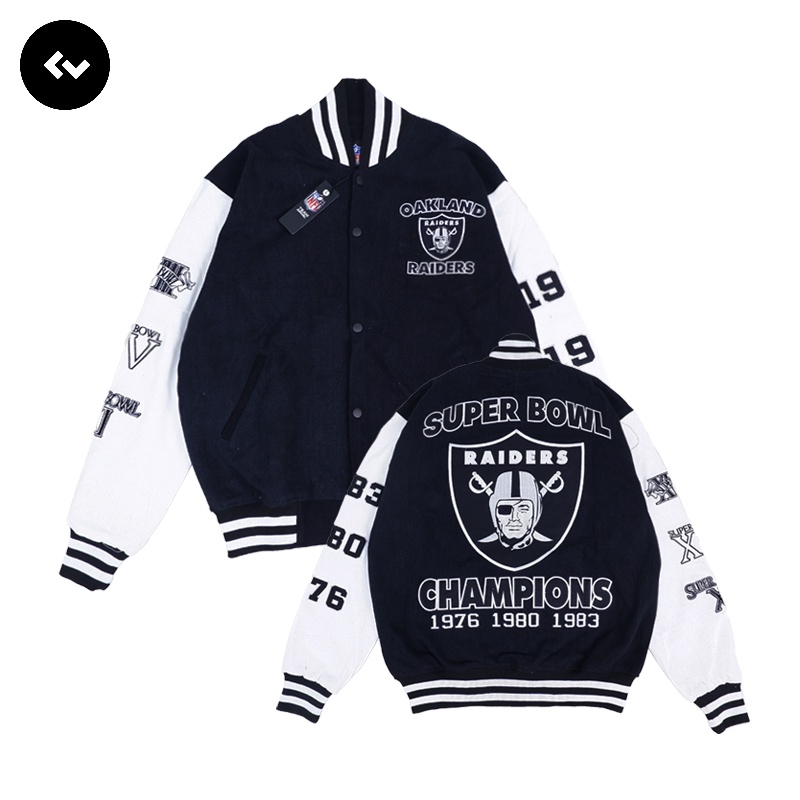 VARSITY JACKET RAIDERS BLACK AND WHITE OAKLAND NFL AMERICAN FOOTBALL TEAM VINTAGE