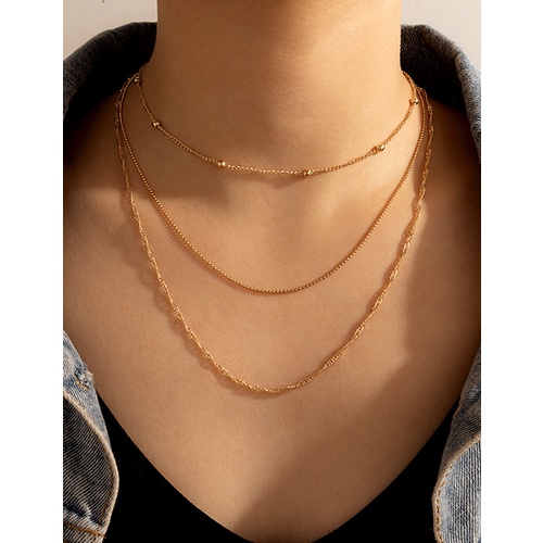 LRC Kalung Wanita Fashion Silver Thin Chain Multi-layer W77201
