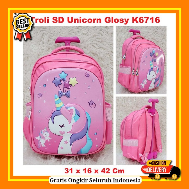 Tas Sekolah Anak Perempuan Troli Little Pony Paud Tk Dan Sd Free Botol Tas Troli Anak Sd Unicorn Glo