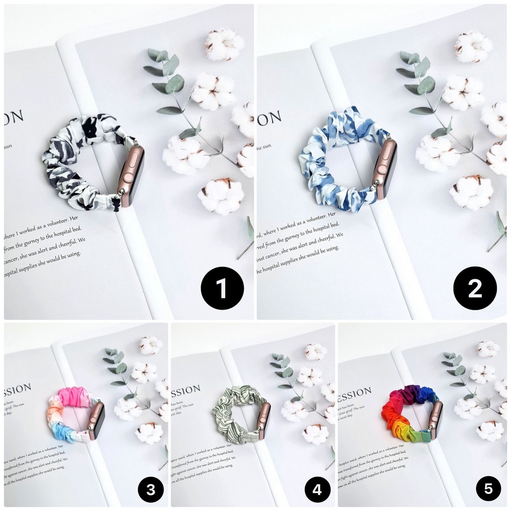 ( TANPA JAM ) SCRUNCHIE KOREA | TALI STRAP WATCH ELASTIC ADJUSTABLE - SERI 8 1 2 3 4 5 6 7 SE | SIZE 38mm 40mm 41mm 42mm 44mm 45mm | Tali strap sport band apple watch iwatch smartwatch