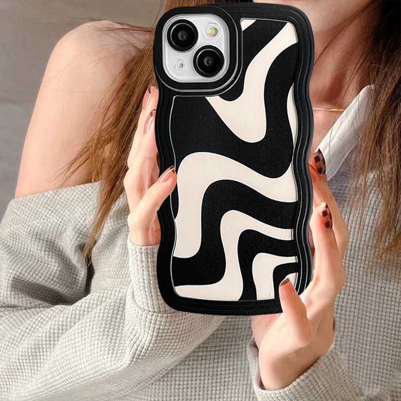 Case Bahan TPU Gelombang Hitam Putih Untuk iPhone 14 14 Pro MAX 11 Pro 11 Pro MAX 12 12 Pro 12 Pro MAX iPhone 13 Pro MAX X XR XS MAX 6 6S 7 8 Plus SE 2020 Case DGX