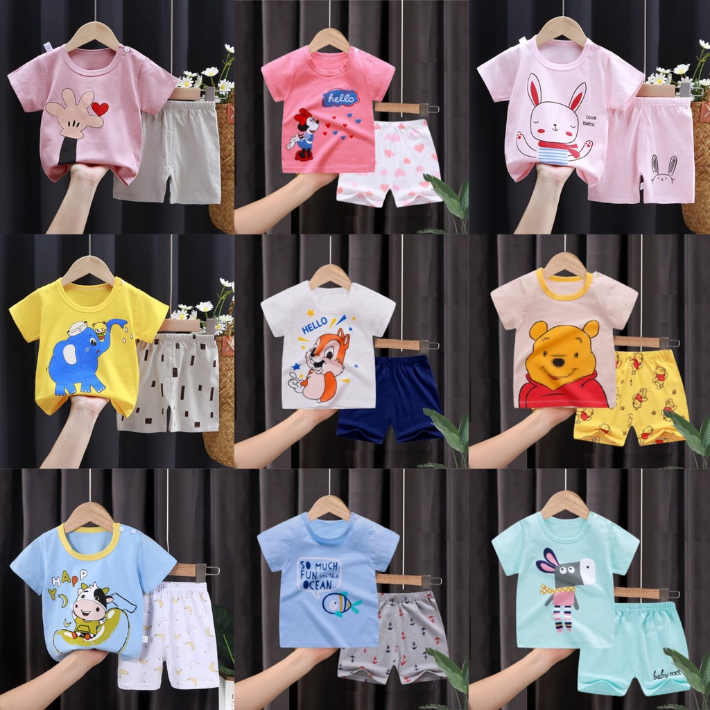 HappyOliver KIDS SUIT PENDEK Setelan Anak Bahan Kaos Lengan + Celana Berkualitas Import ebv cewek new1