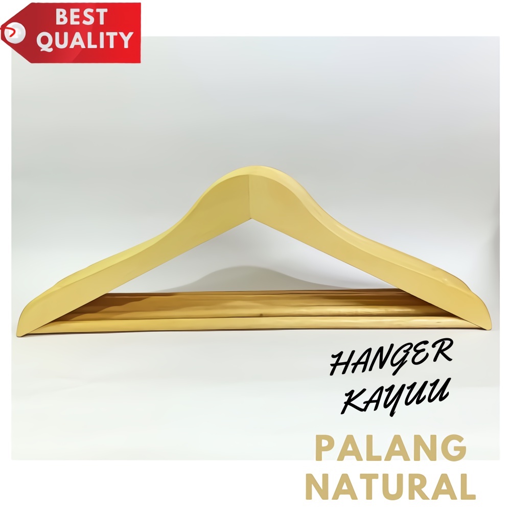Jual HANGER KAYU GANTUNGAN BAJU KAYU DEWASA NAT TEBAL + PALANG HANGER