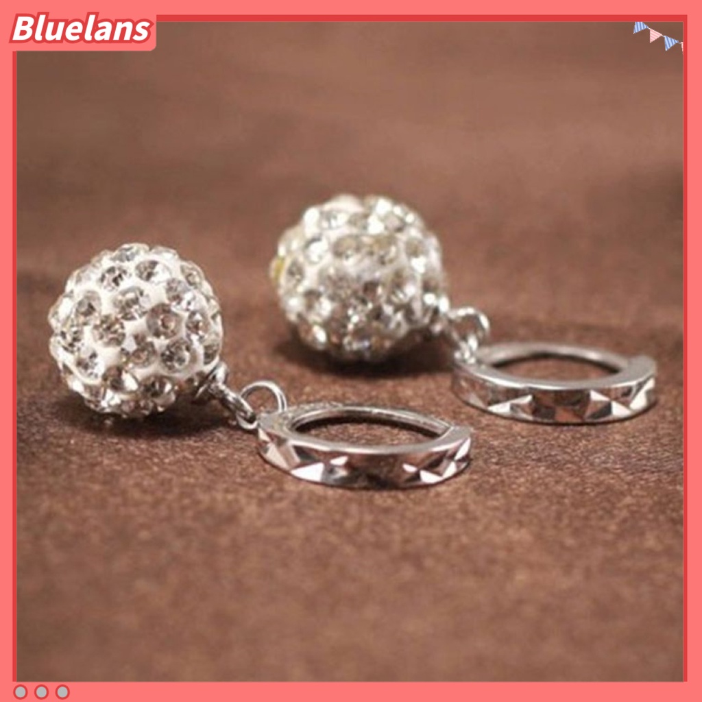Bluelans Anting Tusuk Gantung Wanita Desain Bola Metal Hias Berlian Imitasi Untuk Pesta
