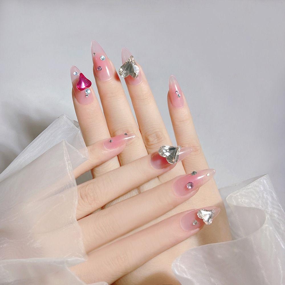 Mxbeauty Nail Art Rhinestones Glitter 20 Pcs/Set Fashion Wanita Menunjuk Kembali Membuat Perhiasan Miring Hati DIY Craft Kaca Batu Kuku Charms