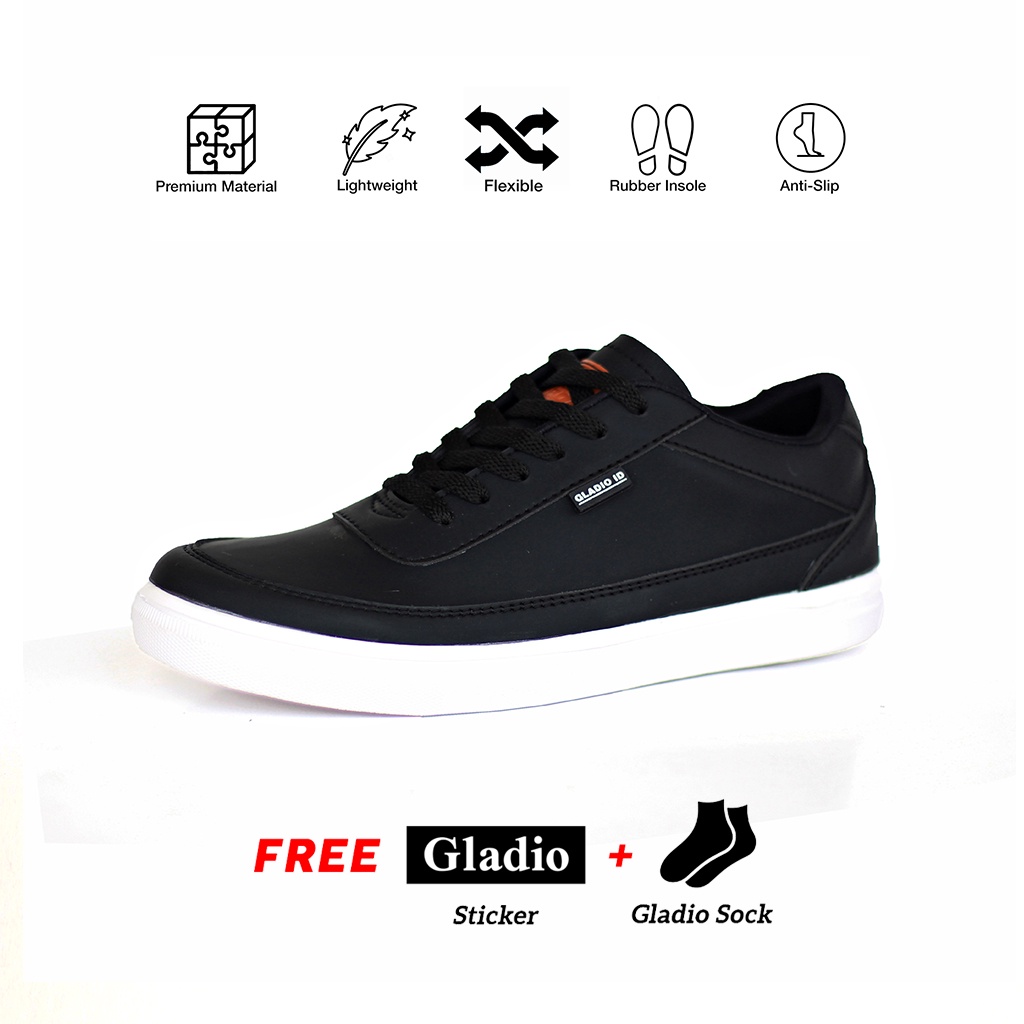 Gladio Footwear - Sepatu Sneakers Hitam Putih Pria Original Casual Vincent
