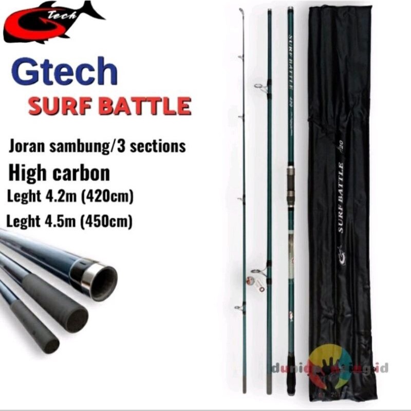 Joran gtech surf battle 420 450 carbon joran sambung 3 untuk tebing dan pantai