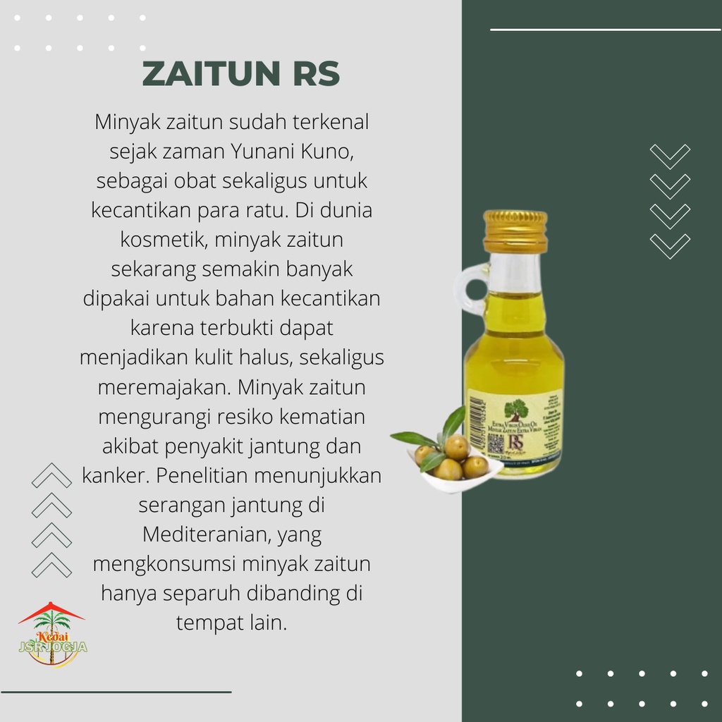 TERMURAH DAN ASLI MINYAK ZAITUN RS EXTRA VIRGIN 20 ML