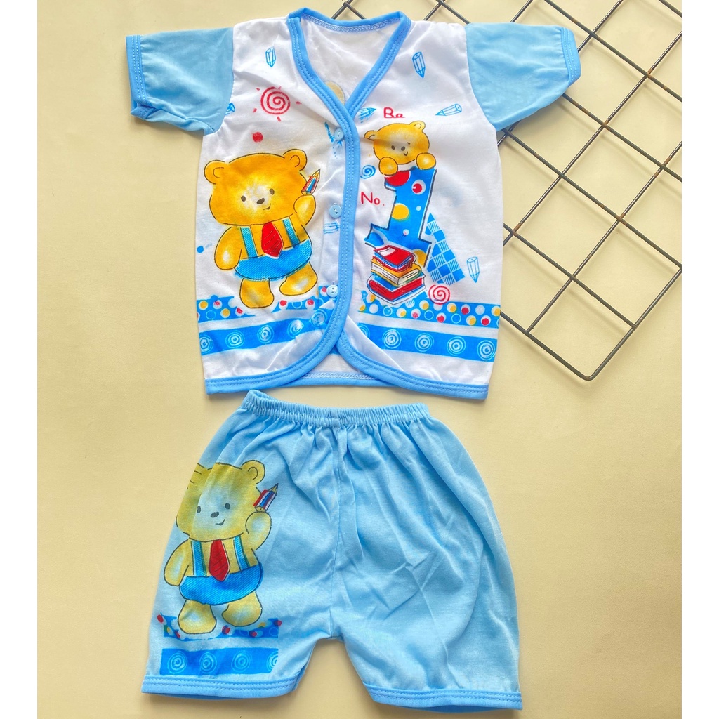 Setelan Baju Lengan Pendek Bayi Baru Lahir Murah Motif Bear Lokal