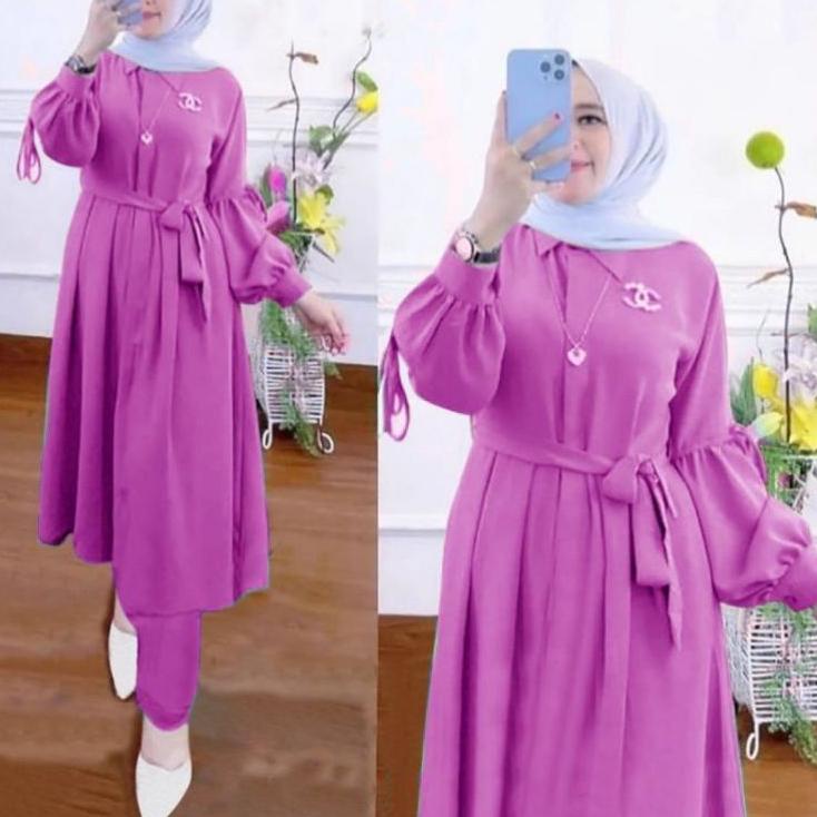 Tidak Diragukan.. Setelan tunik kekinian/one set tunik/long tunik wanita/setelan polos/baju