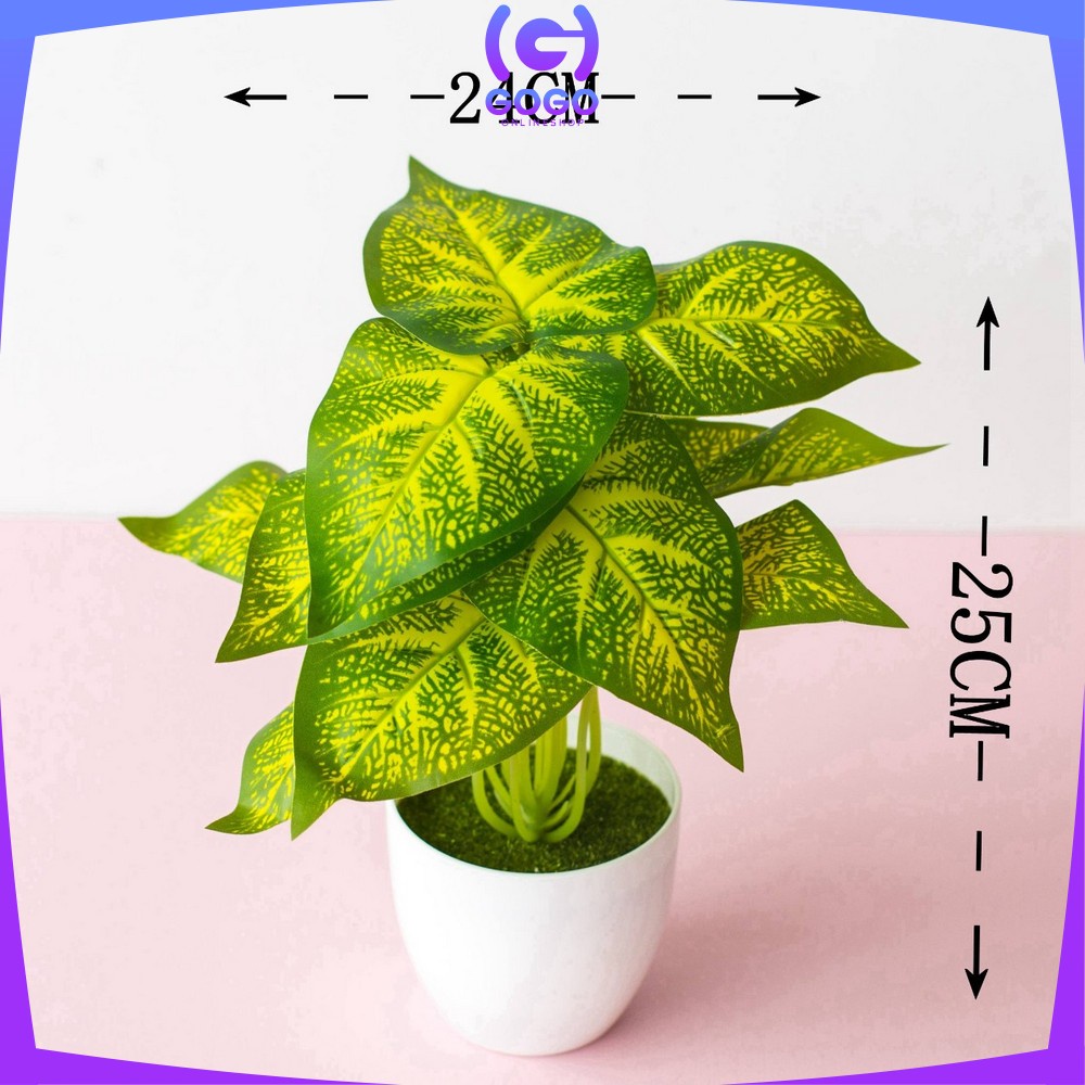 GOGO-C163 Ornamen Pot Tanaman Daun Plastik Hiasan Dekorasi Rumah Monstera Plastik Artificial Plant