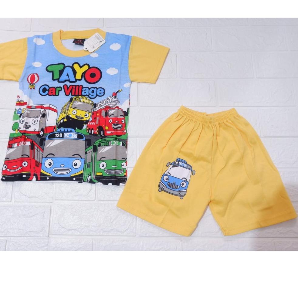 TREND COD /SETELAN ANAK LAKI LAK MOBIL TAYO CAR VILLAGE / BAJU KAOS SETELAN HEY TAYO /REAL PICT 2780
