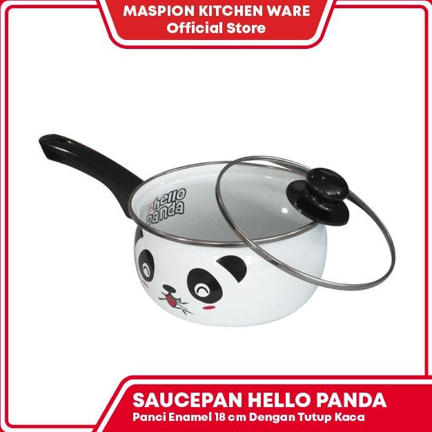Sale MASPION PANDA SAUCEPAN HELLO PANDA - Panci Enamel 18 cm + Tutup Kaca /PERALATAN MASAK SET/PANCI