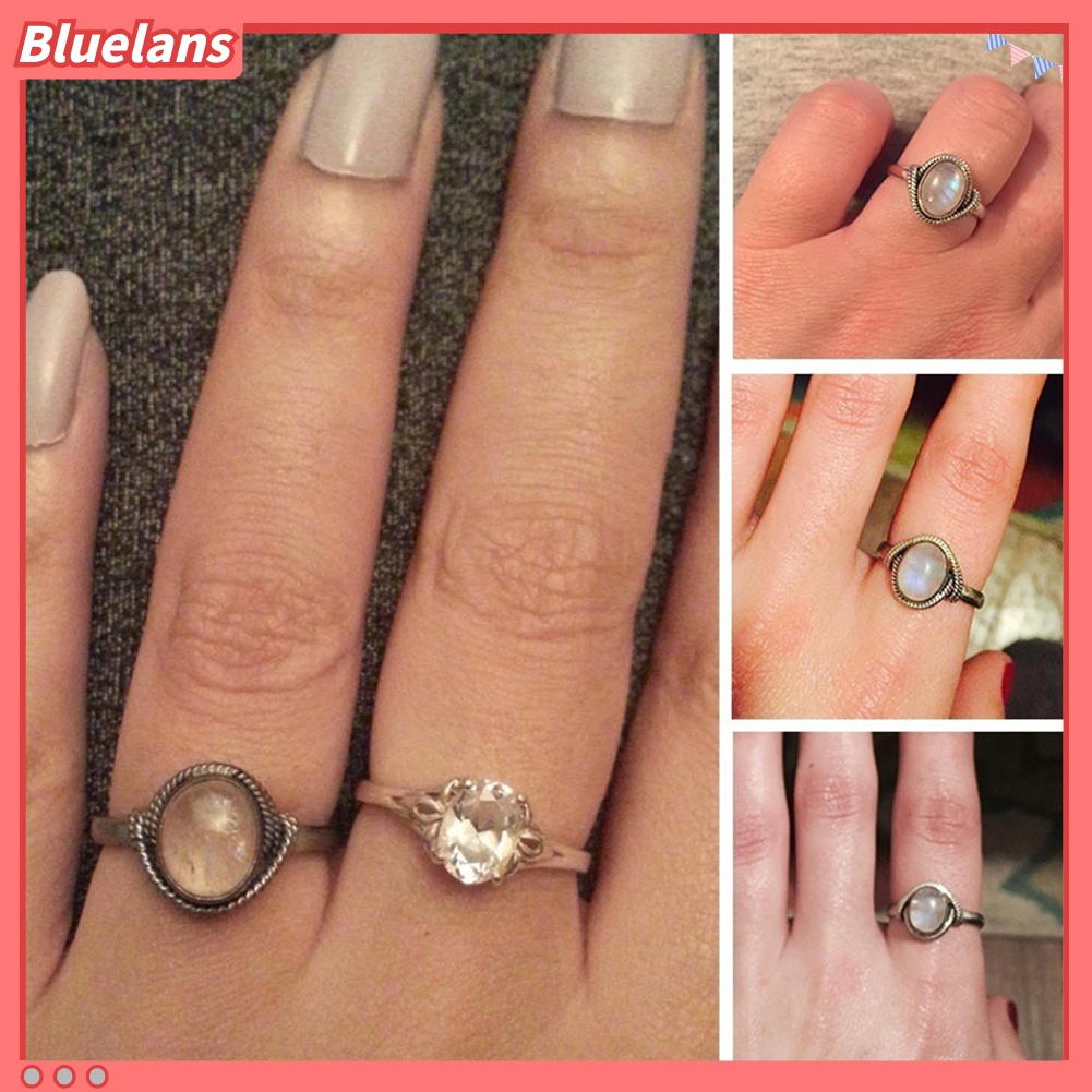 Cincin Batu Kuarsa Buatan Bentuk Oval Gaya Vintage Untuk Wanita