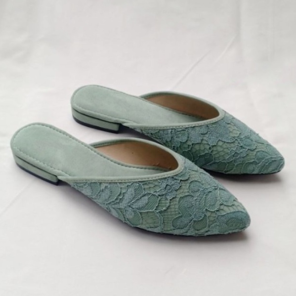 SANDAL FLAT PESTA FORMAL HIJAU MINT WANITA CEWEK UKURAN BESAR JUMBO BIG SIZE 41 42 43 44 45