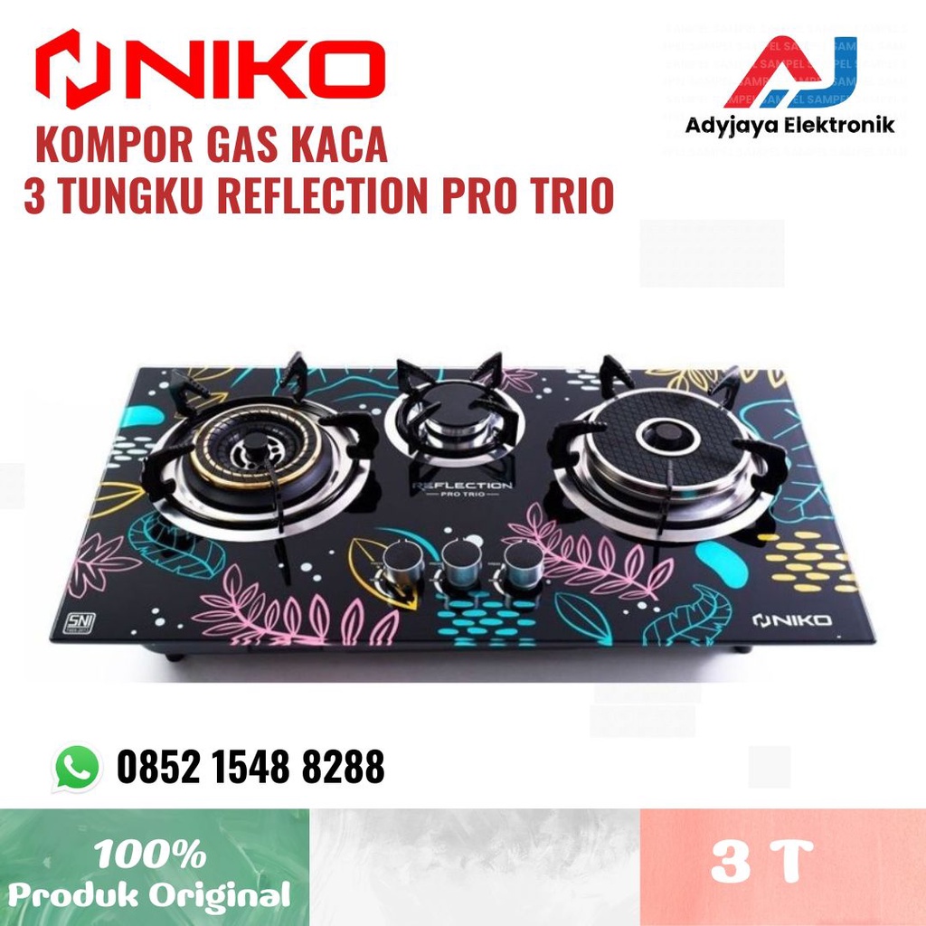 KOMPOR GAS KACA 3 TUNGKU NIKO REFLECTION PRO TRIO SEMI TANAM