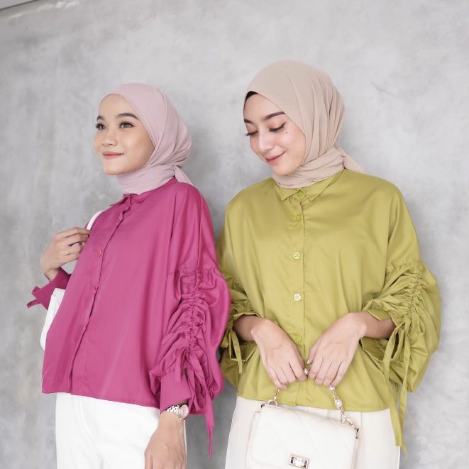 BEFAST - ZSO OOTD Blouse RUSIYA / Monic Top Blouse Serut / Blouse Model Terbaru / Atasan Lengan Panjang Serut / Blouse Crop Polos / Pakaian Kekinian Remaja ABG / Blouse Casual Wanita / Fashion Wanita Modis / Terlaris