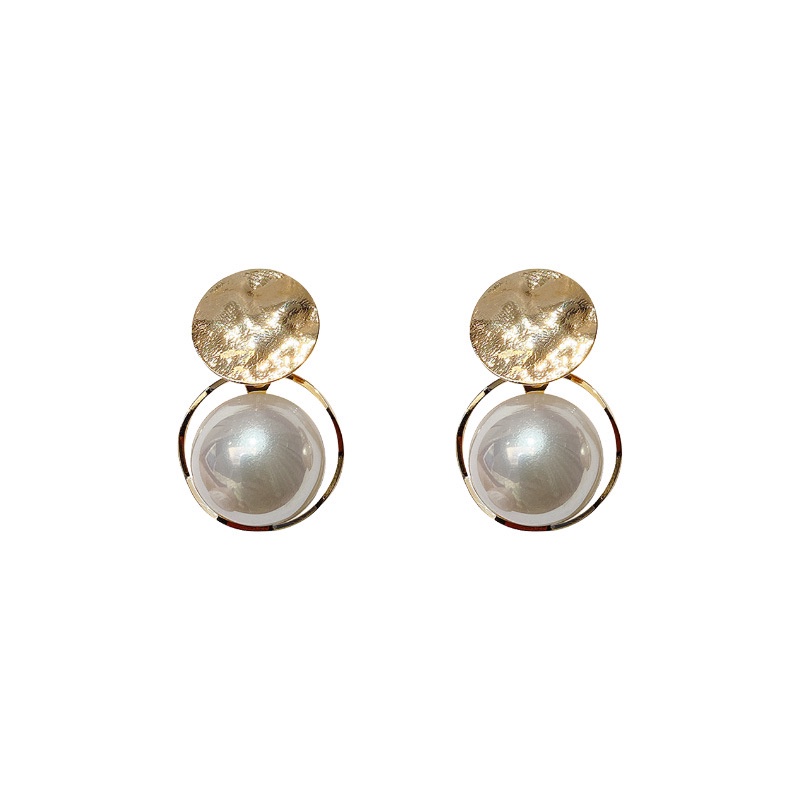 Korean Fashion Pearl Circle Piece Earrings Contracted Circular Geometric Earrings Female