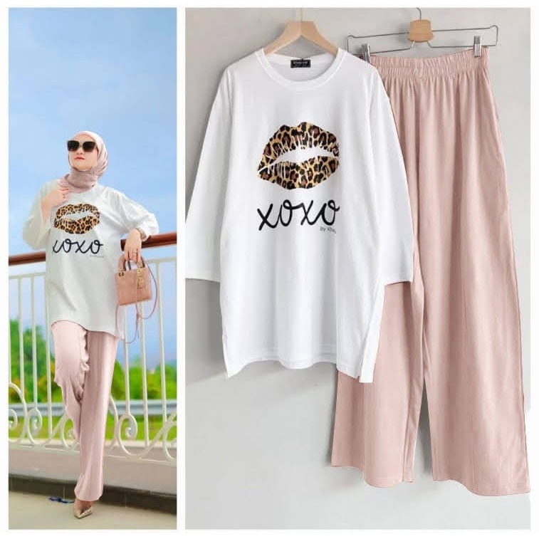 ELDE 12 - SET XOXO ( L - XL - XXL ) SETELAN JUMBO BAHAN BABYTERRY FULL ATASAN + CELANA KULOT PINGGANG KARET