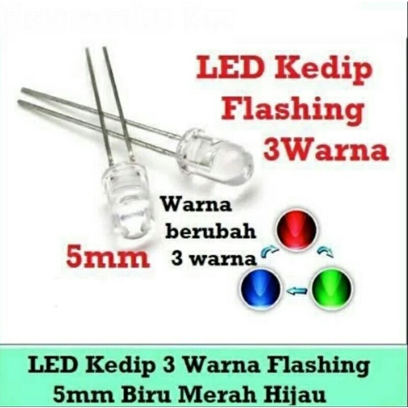 Lampu mini LED 5mm 3 warna flash ada, 2 warna ada, 1 warna ada