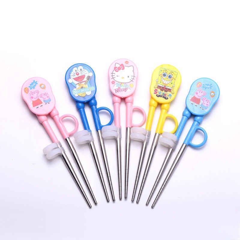 1 Pasang Sumpit stainless steel Motif Kartun Untuk Latihan Anak