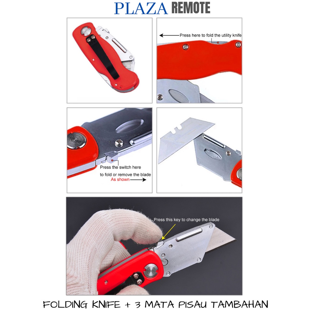 FOLDING KNIFE + 3 MATA PISAU TAMBAHAN CUTTER AKRILIK UKIR DIY DLL