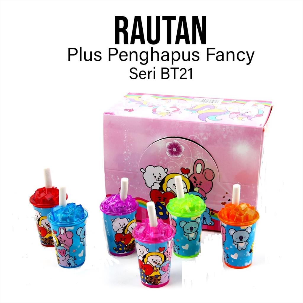 OTS 917 - Rautan gelas cup + penghapus karakter Kartun Lucu Superhero BT21 Rautan Peruncing Pensil Serutan Fancy