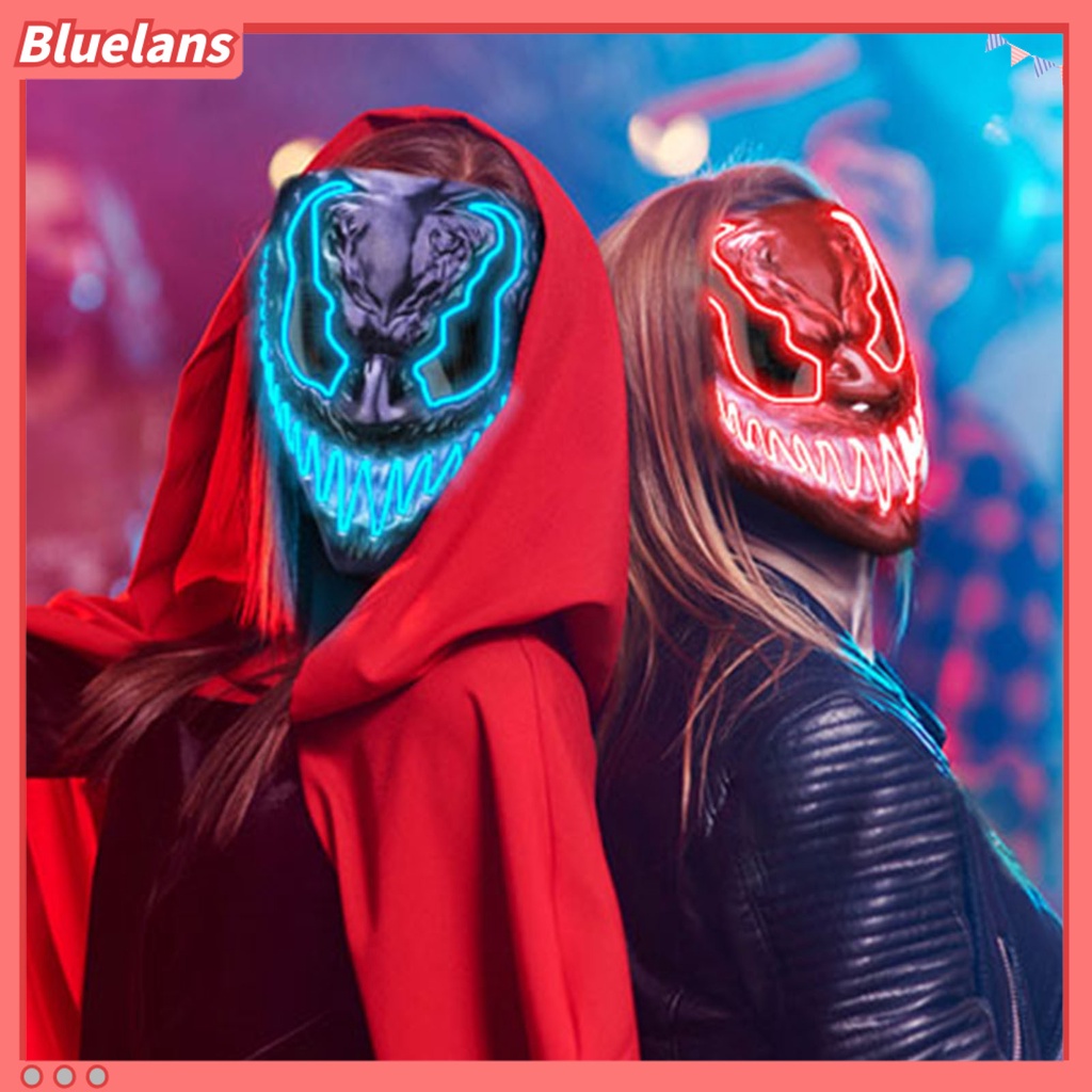 Topeng Masquerade Full Face Bahan Plastik Dengan Lampu LED Luminous Adjustable Untuk Pesta Halloween